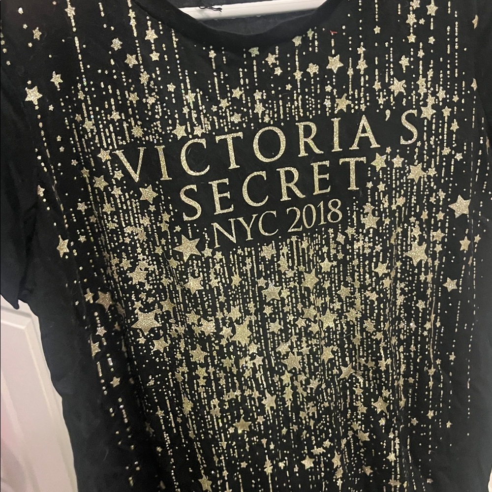 Victoria's Secret Black Tee with Gold Starburst Design
